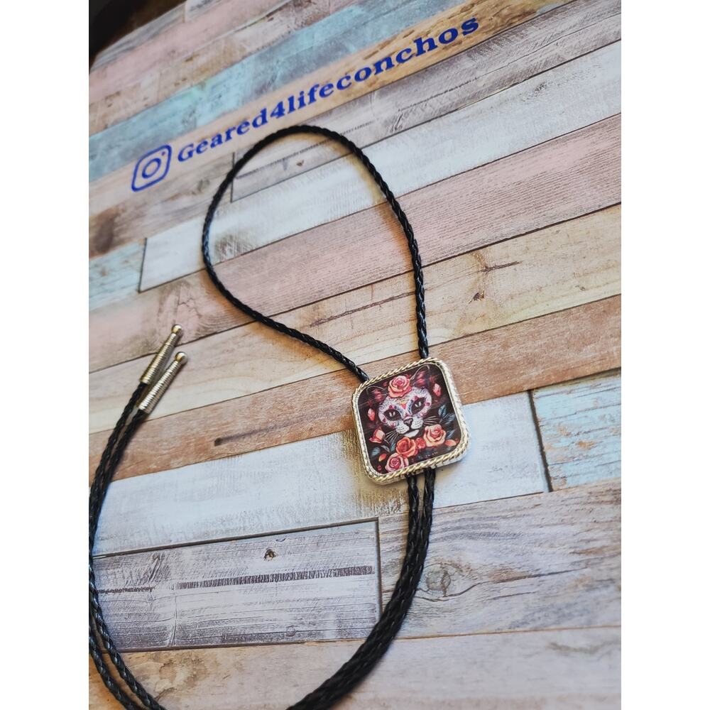 Unique bolo tie spooky cat lover bolotie, unique western jewelry, bolo necktie